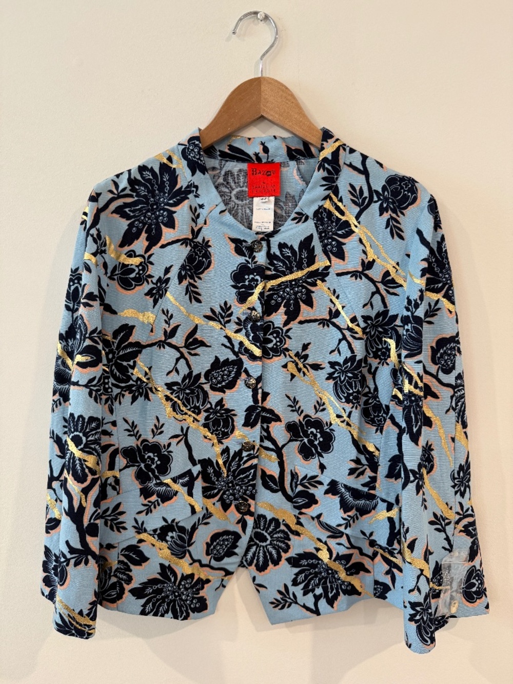 Vintage Bazar by Christian Lacroix blue floral blazer jacket, made France, EU 42